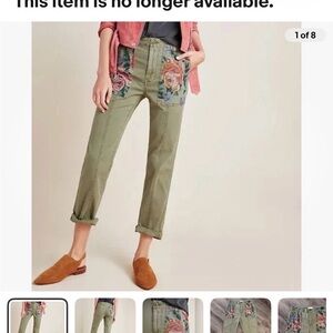 Anthropologie Olive Tapestry Floral Embroidered Straight Trouser Plus 24W